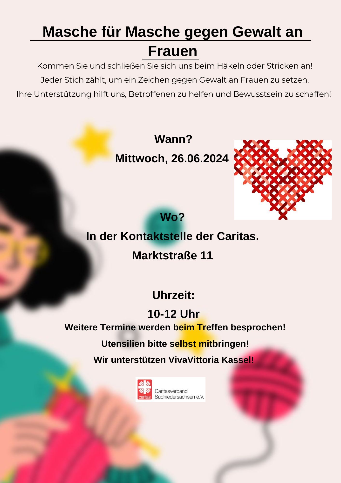 Plakat Masche für Masche gegen Gewalt an Frauen