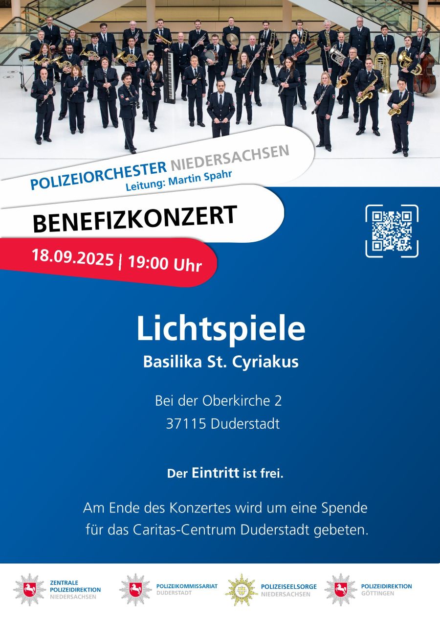Plakat Polizeiorchester Niedersachsen für den 18.09.2025 in Duderstadt